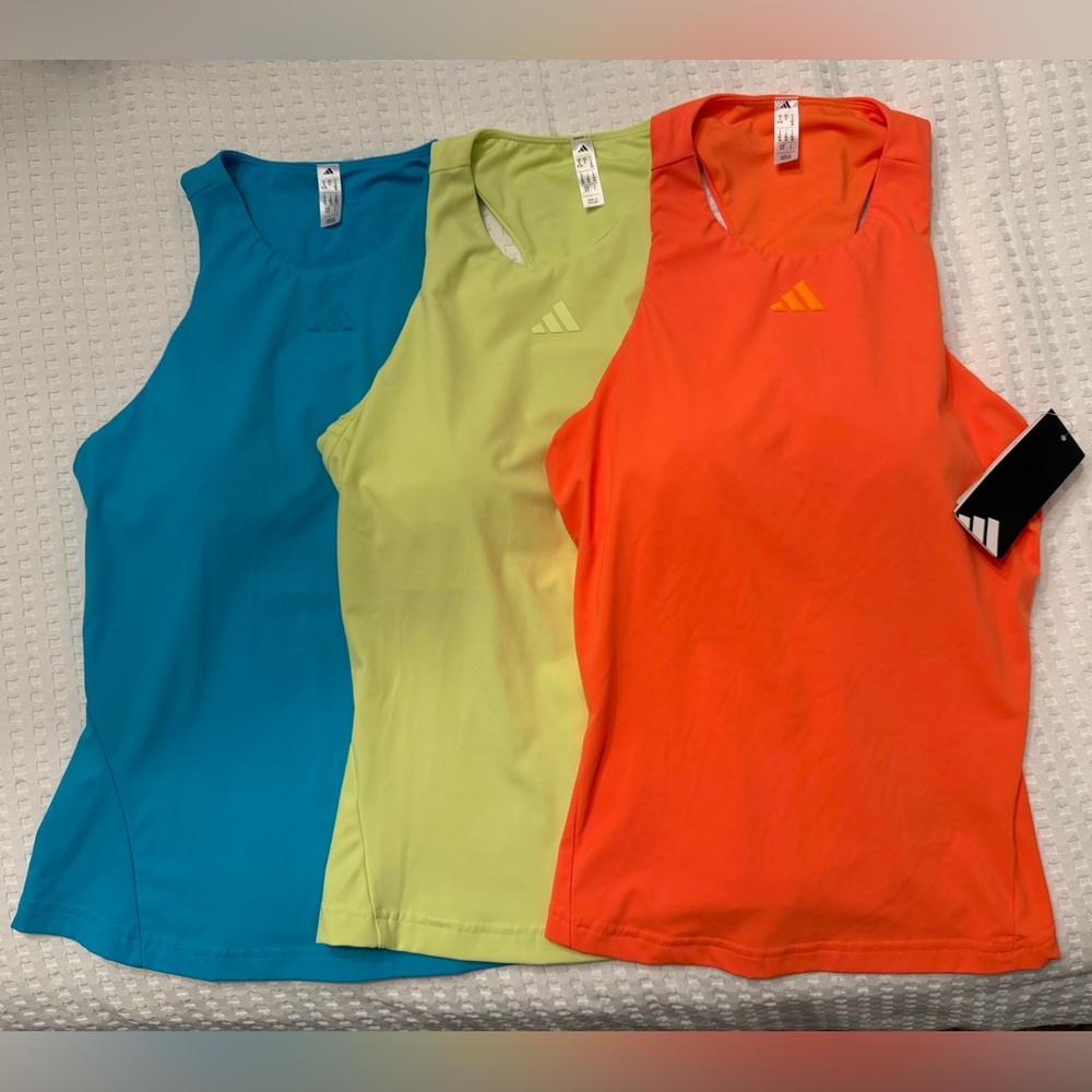 3 Adidas Women's Performance ClimaCool Tanks - Teal, Lime, Orange - sm